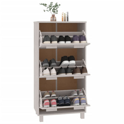 Shoe Cabinet White 59.5x35x117 cm Solid Wood Pine