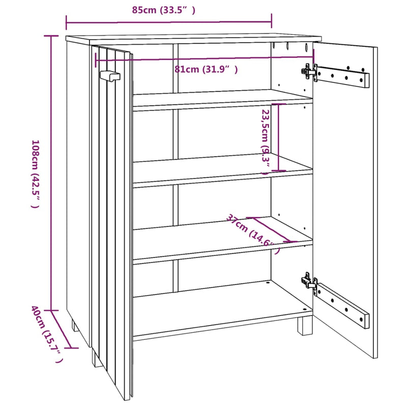 Shoe Cabinet "HAMAR" Dark Grey 85x40x108 cm Solid Wood Pine