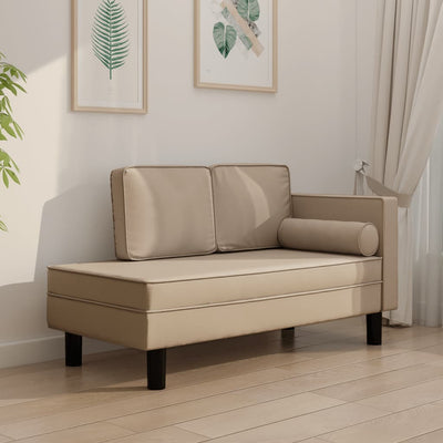 Chaise Lounge with Cushions and Bolster Cappuccino Faux Leather
