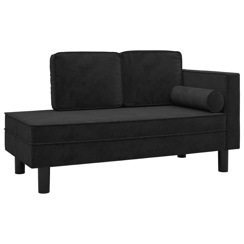 Chaise Lounge with Cushions and Bolster Black Velvet