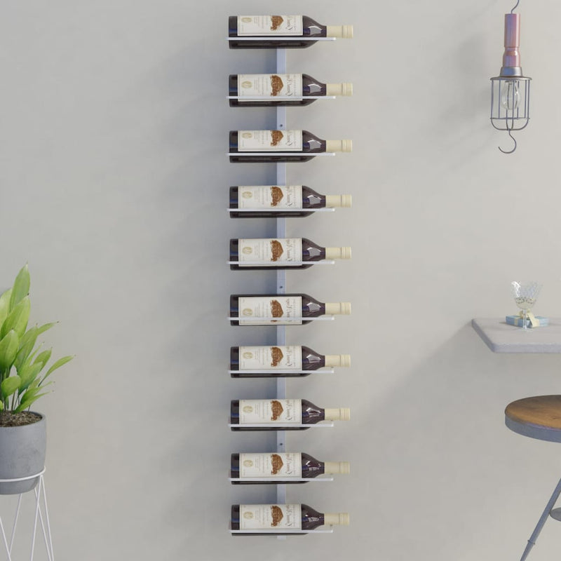 Wall-mounted Wine Rack for 10 Bottles White Metal