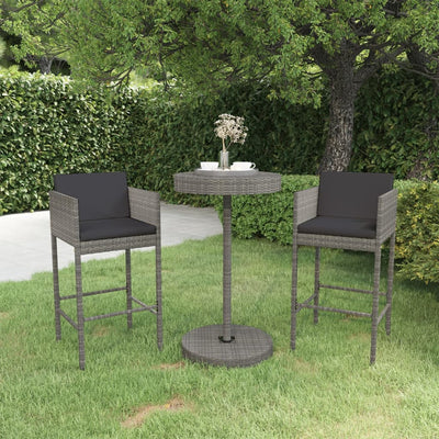 3 Piece Garden Bar Set with Cushions Poly Rattan Grey