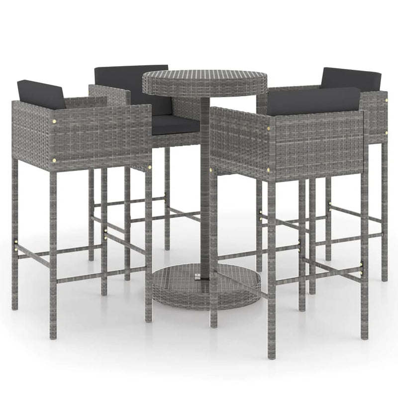 5 Piece Garden Bar Set with Cushions Poly Rattan Grey