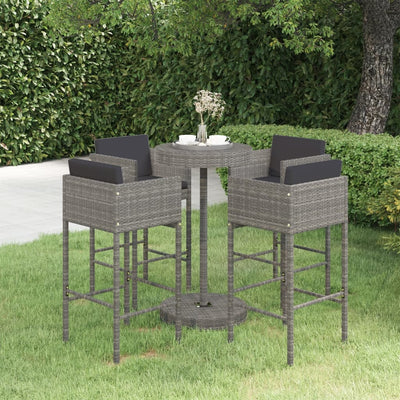 5 Piece Garden Bar Set with Cushions Poly Rattan Grey