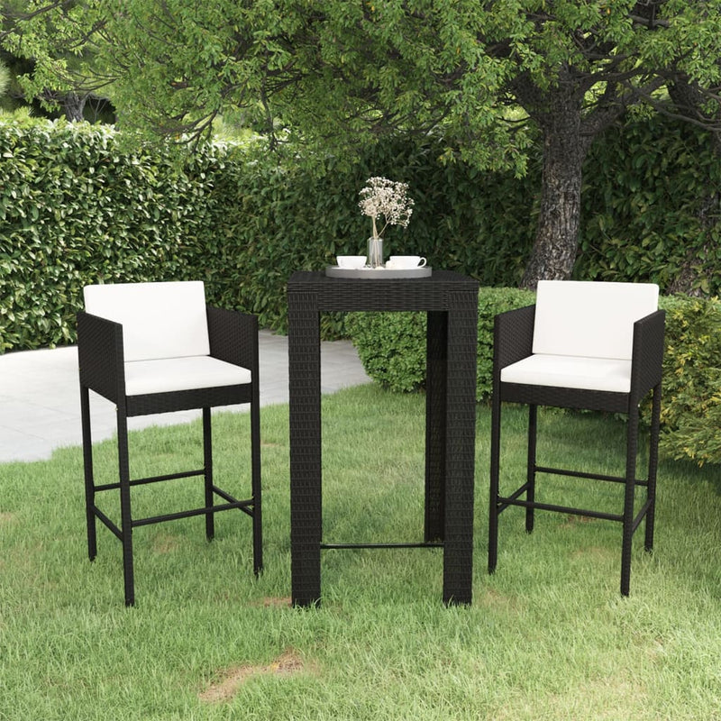 3 Piece Garden Bar Set with Cushions Poly Rattan Black