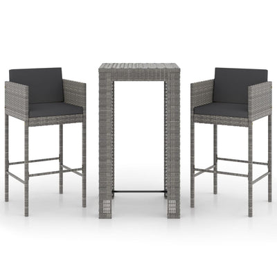 3 Piece Garden Bar Set with Cushions Poly Rattan Grey