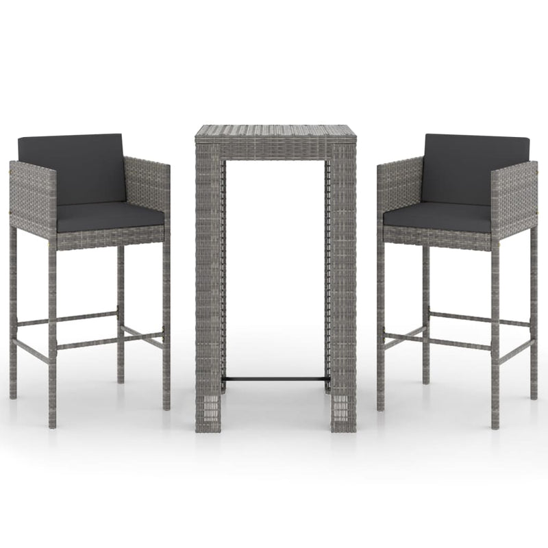 3 Piece Garden Bar Set with Cushions Poly Rattan Grey