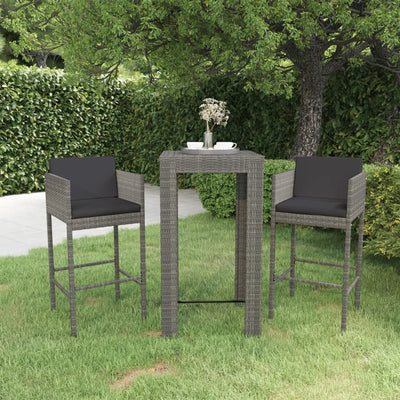 3 Piece Garden Bar Set with Cushions Poly Rattan Grey