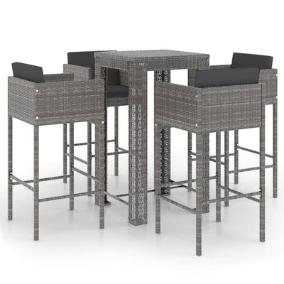 5 Piece Garden Bar Set with Cushions Poly Rattan Grey