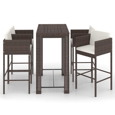 5 Piece Garden Bar Set with Cushions Poly Rattan Brown