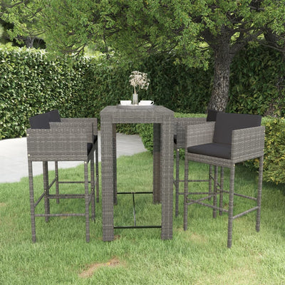 5 Piece Garden Bar Set with Cushions Poly Rattan Grey