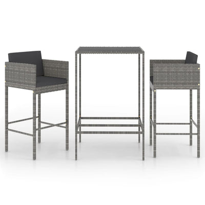 3 Piece Garden Bar Set with Cushions Poly Rattan Grey