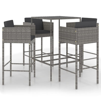 5 Piece Garden Bar Set with Cushions Poly Rattan Grey