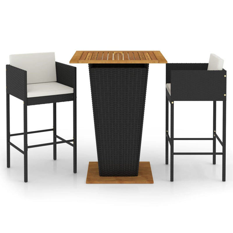 3 Piece Garden Bar Set with Cushions Poly Rattan Black