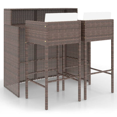 3 Piece Garden Bar Set with Cushions Poly Rattan Brown