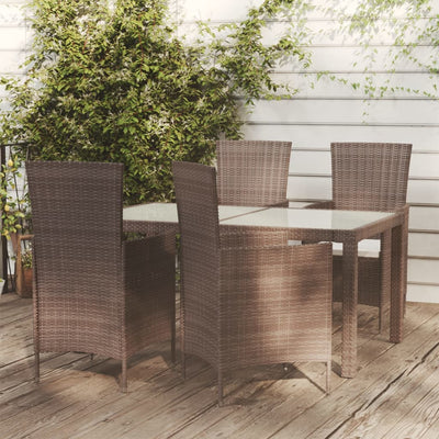 5 Piece Outdoor Dining Set with Cushions Poly Rattan Brown