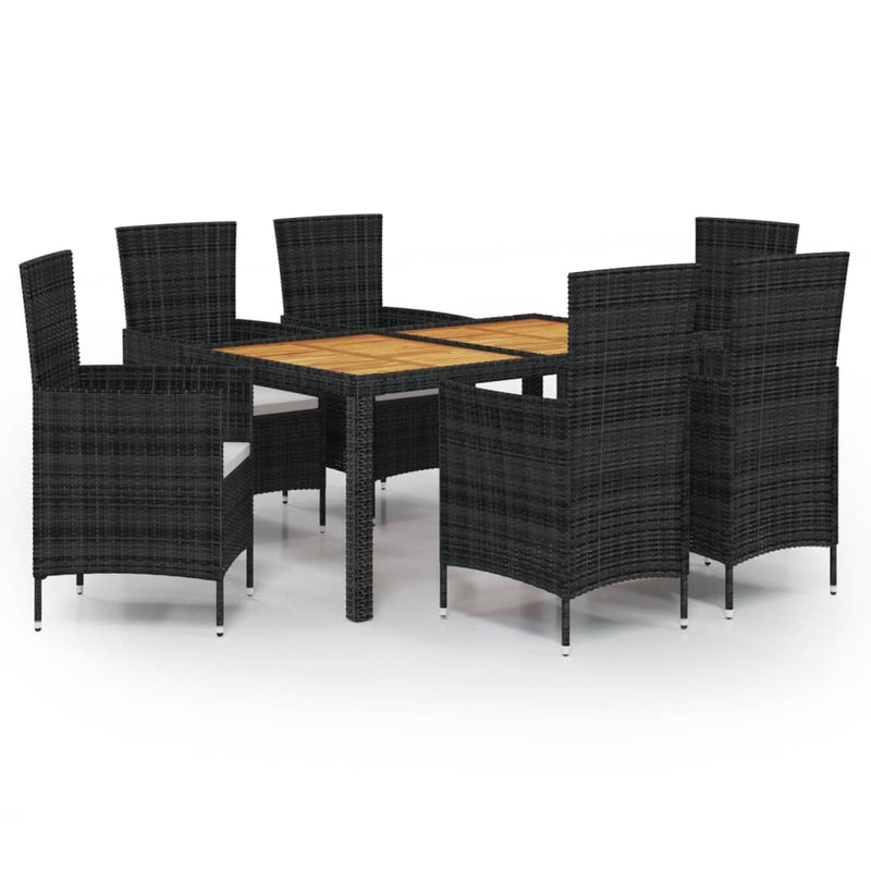 7 Piece Outdoor Dining Set with Cushions Poly Rattan Black