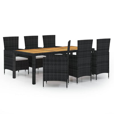 7 Piece Outdoor Dining Set with Cushions Poly Rattan Black