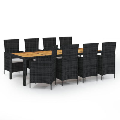 9 Piece Outdoor Dining Set with Cushions Poly Rattan Black