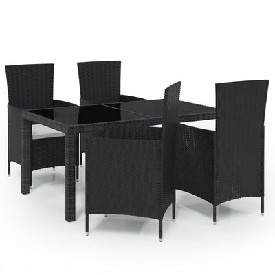 5 Piece Outdoor Dining Set with Cushions Poly Rattan Black