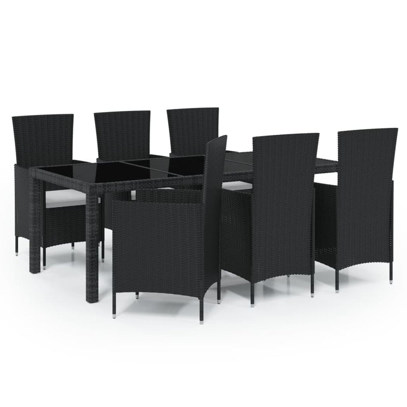 7 Piece Outdoor Dining Set with Cushions Poly Rattan Black