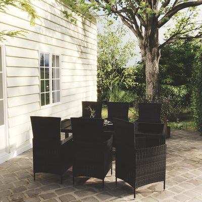 7 Piece Outdoor Dining Set with Cushions Poly Rattan Black