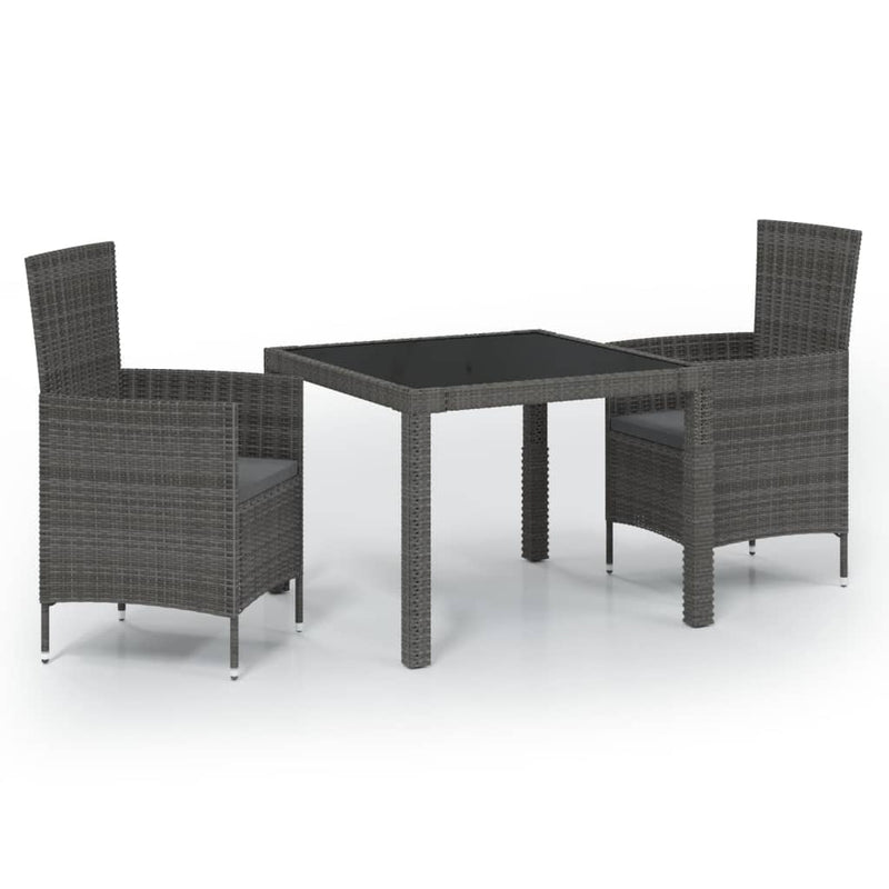 3 Piece Outdoor Dining Set with Cushions Poly Rattan Grey