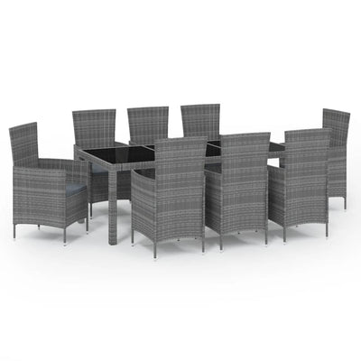 9 Piece Outdoor Dining Set with Cushions Poly Rattan Grey