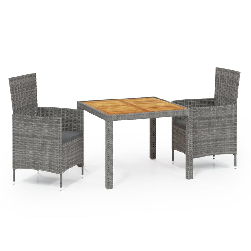 3 Piece Outdoor Dining Set with Cushions Poly Rattan Grey