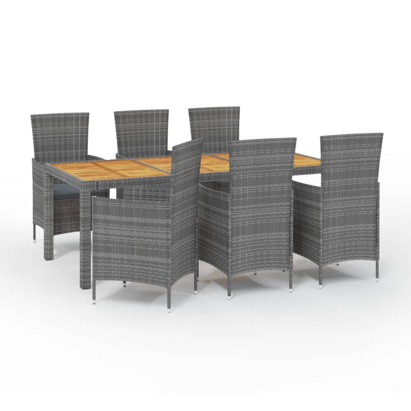 7 Piece Outdoor Dining Set with Cushions Poly Rattan Grey