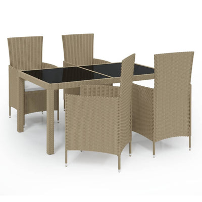 5 Piece Outdoor Dining Set with Cushions Poly Rattan Beige