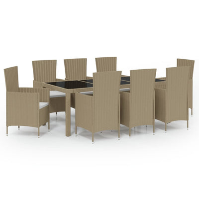 9 Piece Outdoor Dining Set with Cushions Poly Rattan Beige