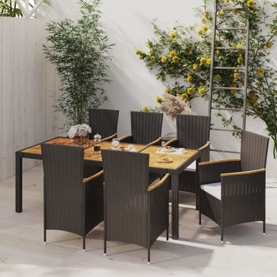 7 Piece Outdoor Dining Set with Cushions Poly Rattan Black