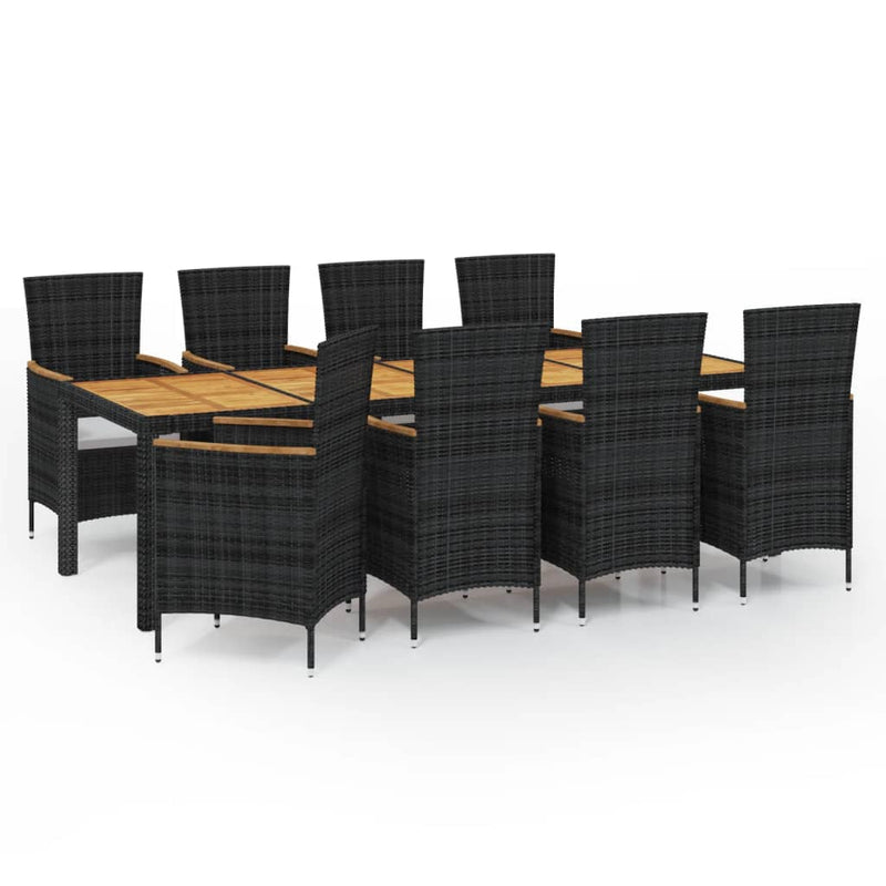 9 Piece Outdoor Dining Set with Cushions Poly Rattan Black