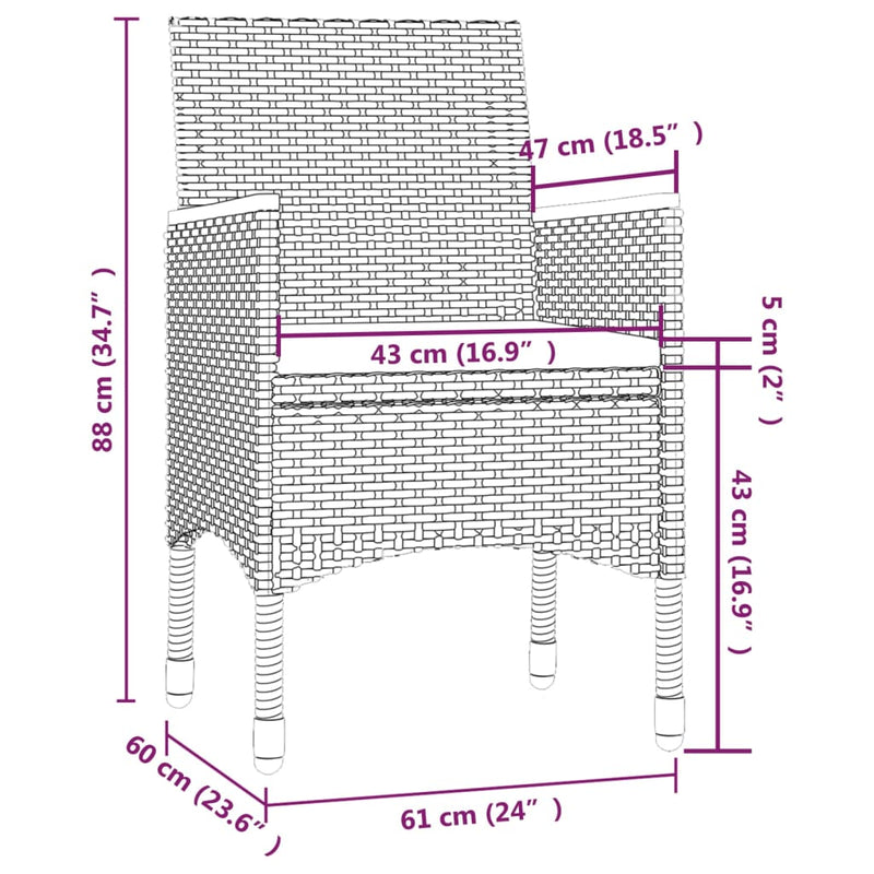 3 Piece Outdoor Dining Set with Cushions Poly Rattan Grey