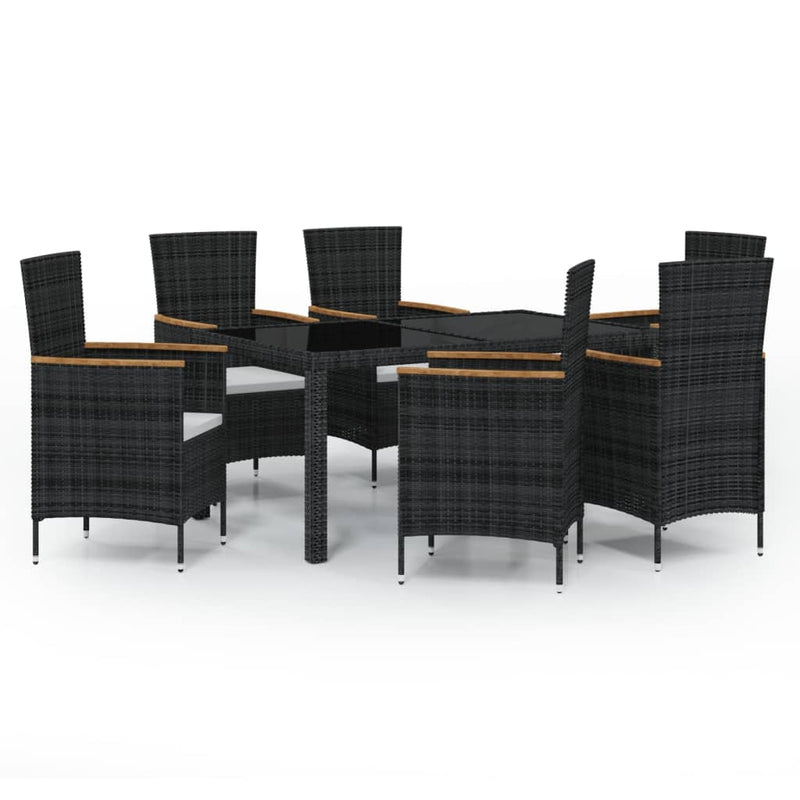 7 Piece Outdoor Dining Set with Cushions Poly Rattan Black