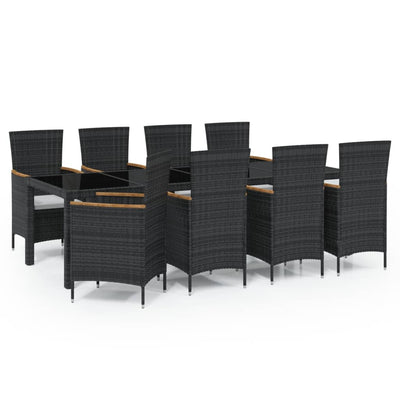 9 Piece Outdoor Dining Set with Cushions Poly Rattan Black