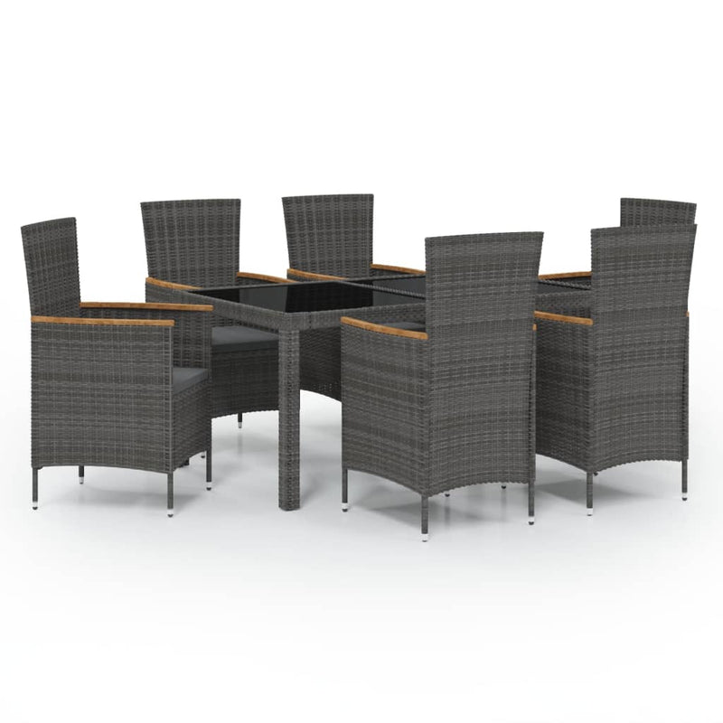 7 Piece Outdoor Dining Set with Cushions Poly Rattan Black and Grey