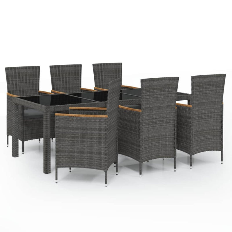 7 Piece Outdoor Dining Set with Cushions Poly Rattan Black and Grey