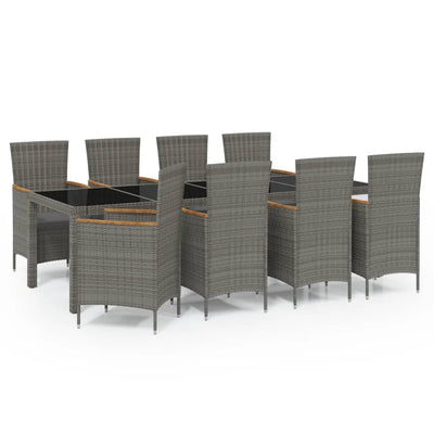 9 Piece Outdoor Dining Set with Cushions Poly Rattan Grey