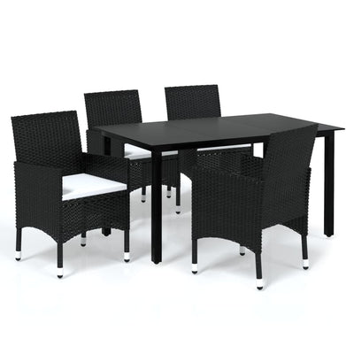 5 Piece Garden Dining Set with Cushions Poly Rattan Black