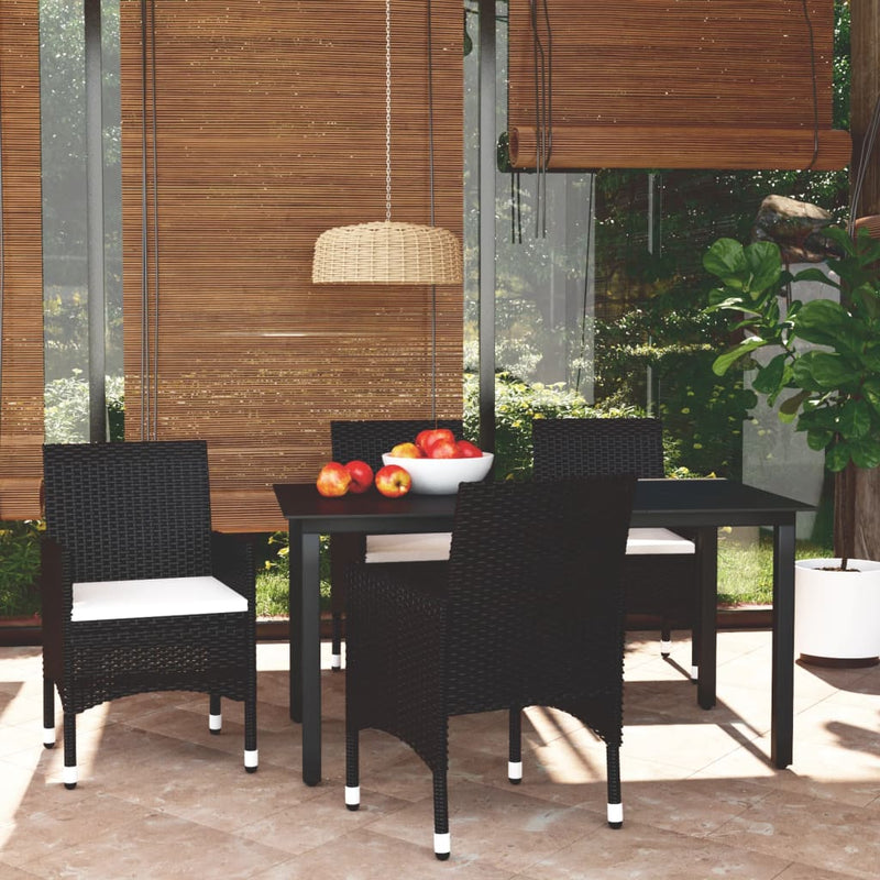 5 Piece Garden Dining Set with Cushions Poly Rattan Black