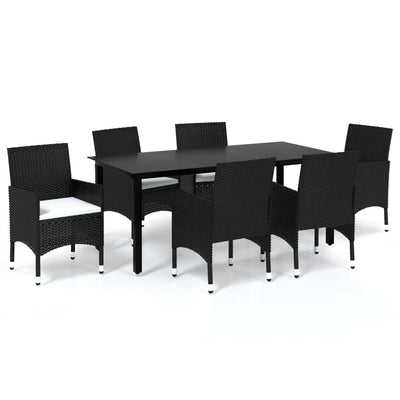 7 Piece Garden Dining Set with Cushions Poly Rattan Black