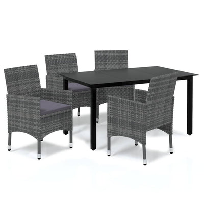 5 Piece Garden Dining Set with Cushions Poly Rattan Grey