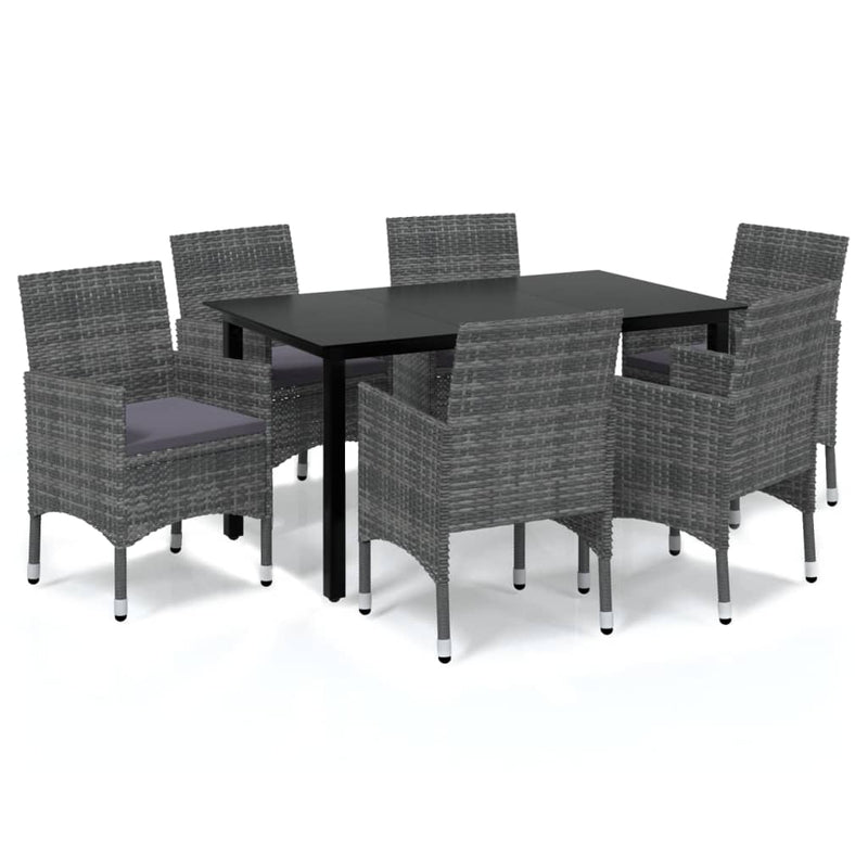 7 Piece Garden Dining Set with Cushions Poly Rattan Grey