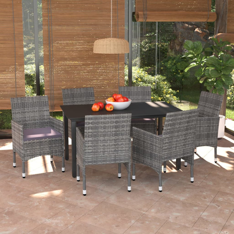 7 Piece Garden Dining Set with Cushions Poly Rattan Grey