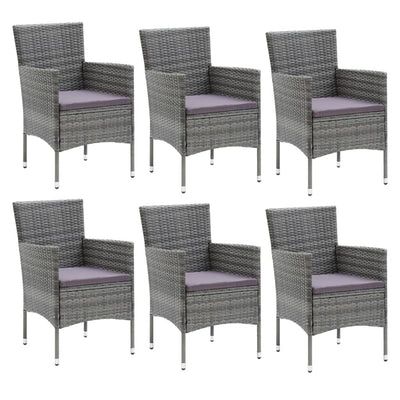 7 Piece Garden Dining Set with Cushions Poly Rattan Grey