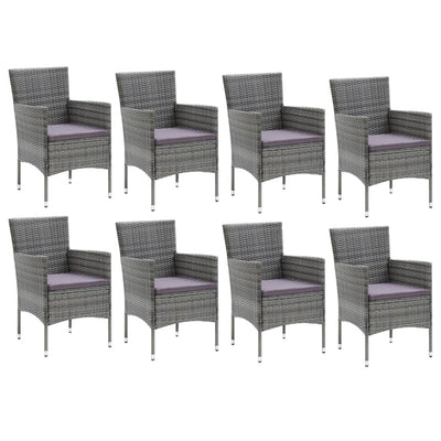 9 Piece Garden Dining Set with Cushions Poly Rattan Grey