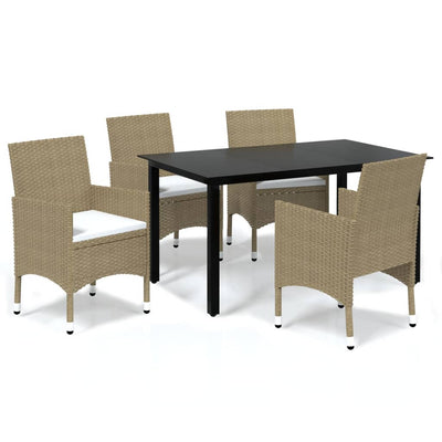 5 Piece Garden Dining Set with Cushions Poly Rattan Beige