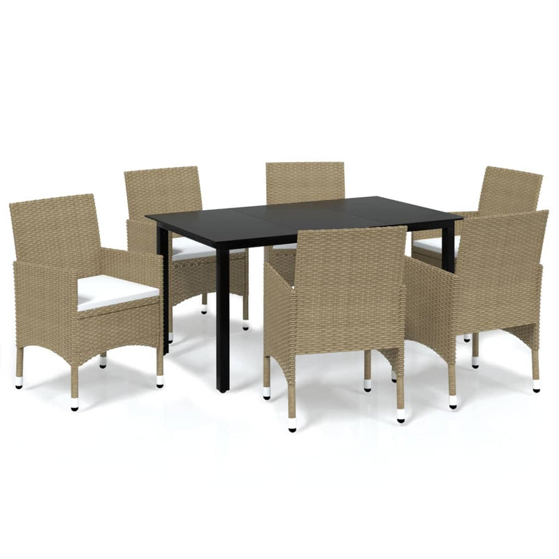 7 Piece Garden Dining Set with Cushions Poly Rattan Beige